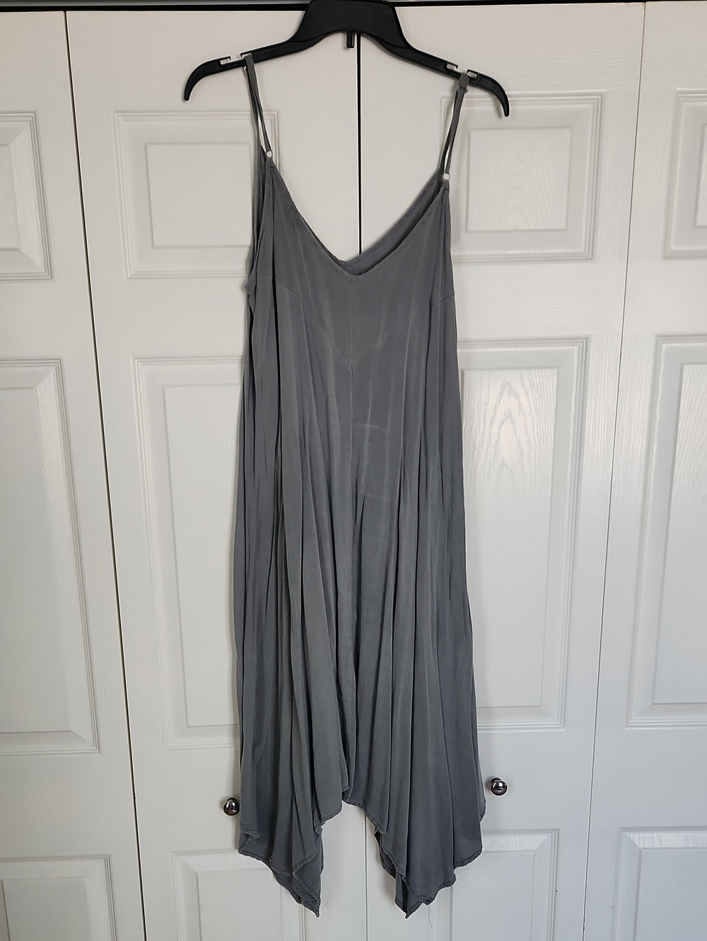 Soft, Flowy Gray Asymmetrical Dress - Soft Draped V-Neck